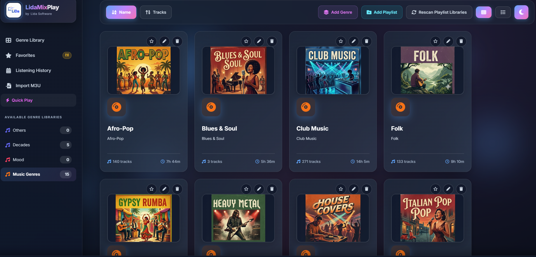 LidaMixPlay — Main Library View